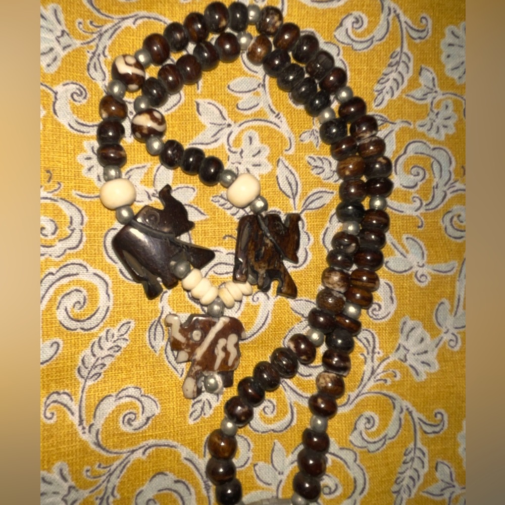 Wooden beaded elephant necklace